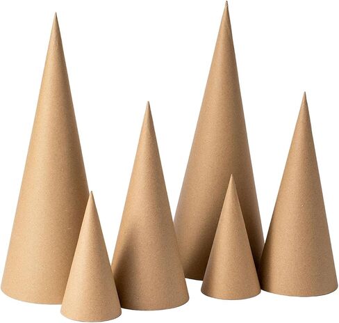 Ruisky 6PCS Paper Mache Cones(Two Sizes), Open Bottom Cardboard Craft Cones for DIY Art Projects,Halloween and Christmas Tree Decorations (Brown) in Saudi Arabia