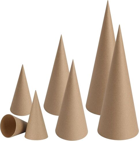 TFTAFAN 6 PCS Thick Paper Mache Cones, Christmas Thick Cardboard Craft Cones, Open Bottom Cone for Halloween Christmas Valentine's Day DIY Gnomes Ornament Cone Tree Decorations (6,10,14 inches) in Kuwait