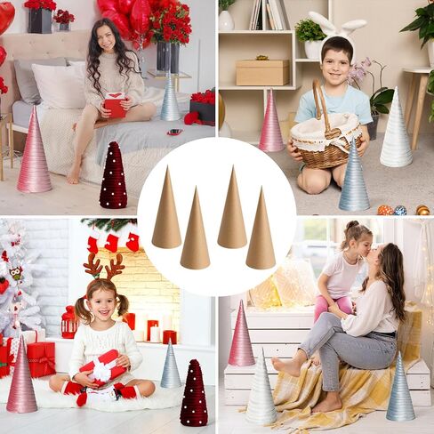 TFTAFAN 6 PCS Thick Paper Mache Cones, Christmas Thick Cardboard Craft Cones, Open Bottom Cone for Halloween Christmas Valentine's Day DIY Gnomes Ornament Cone Tree Decorations (6,10,14 inches) in Kuwait
