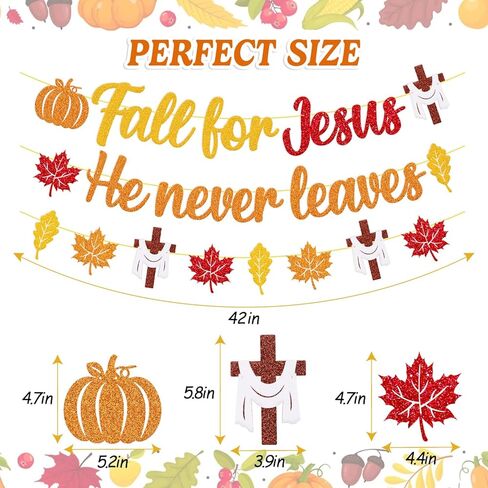 تقع من أجل يسوع، فهو لا يترك أبدًا لافتة زخارف الخريف المسيحية، الديانة المسيحية، أوراق القيقب، موضوع اليقطين، حفلة عيد الشكر، الكنيسة، لوحة الإعلانات، ديكورات لوحة الإعلانات in Kuwait