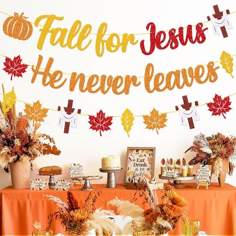 تقع من أجل يسوع، فهو لا يترك أبدًا لافتة زخارف الخريف المسيحية، الديانة المسيحية، أوراق القيقب، موضوع اليقطين، حفلة عيد الشكر، الكنيسة، لوحة الإعلانات، ديكورات لوحة الإعلانات in Kuwait