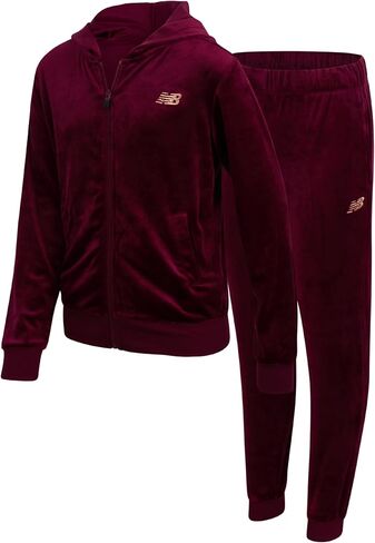 طقم بدلة رياضية للبنات من نيو بالانس - قطعتين سويت شيرت مخملي بغطاء للرأس وسروال رياضي - طقم ملابس رياضية للفتيات (7-12) in Saudi Arabia