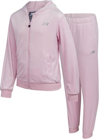New Balance Girls' Sweatsuit Set - 2 Piece Velour Zip Up Hoodie Sweatshirt and Jogger Pants - Girls' Activewear Set (7-12) in Saudi Arabia