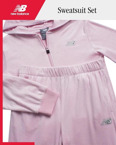 New Balance Girls' Sweatsuit Set - 2 Piece Velour Zip Up Hoodie Sweatshirt and Jogger Pants - Girls' Activewear Set (7-12) in Saudi Arabia