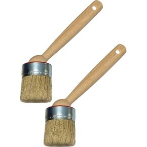 2 Pack - 2.5 inch Stencil & Wax Angle Round Paint Brushes - European Professional - Natural Bristle - for Chalk, Wax, Acrylic, Oil, Watercolor, Stain, Varnish - Art, Decor, Walls, Furniture, Woods