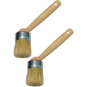 2 Pack - 2 inch Stencil & Wax Angle Round Paint Brushes - European Professional - Natural Bristle - for Chalk, Wax, Acrylic, Oil, Watercolor, Stain, Varnish - Art, Decor, Walls, Furniture, Woods