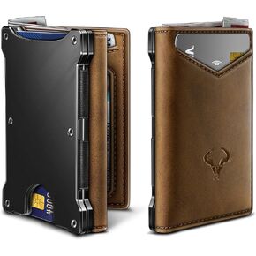 BULLIANT Men Wallet, Slim Front Pocket Leather Wallet Magnetic Closure for Gift Men,Expandable for 14Cards