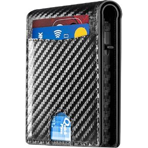 2024 Wallet for Men - RFID Blocking [Functional & Practical] Bifold Slim Minimalist Credit Card Holder Pop Up Wallet Metal Case with Cash Slot, Front Pocket with ID Window, Gift Boxed (Carbon Fiber)
