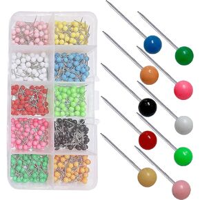 500 Pieces Map Push Pins Travel Map Tacks Plastic Round Beads Head Tacks with Steel Points 10 Colors in Reconfigurable Container for Bulletin Board Fabric Marking (1/6 Inch)