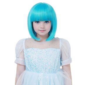Kids Wig Purple Bob Wig with Bangs Natural Straight Short Purple Wigs for Girls Cute Colored Synthetic Hair Costume Wigs for Mardi Gras Daily Party Cosplay Halloween(Dark Purple)
