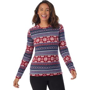 Cuddl Duds Women's Fleecewear with Stretch Crew Neck, Navy Fairisle, X-Large
