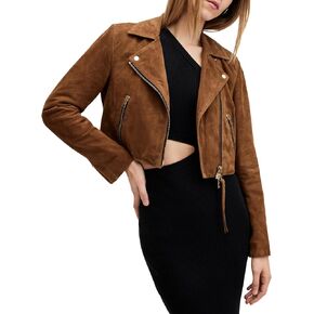 AllSaints Women's Dalby Slim Fit Cropped Suede Biker Jacket
