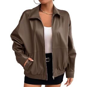 Kate Kasin Womens Faux Leather Jacket Oversized Jacket Fall Winter Outfits for Women 2024