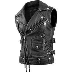 Men’s Vintage Negan Cowhide Brown Biker Riding sleeveless Motorcycle Leather Vest