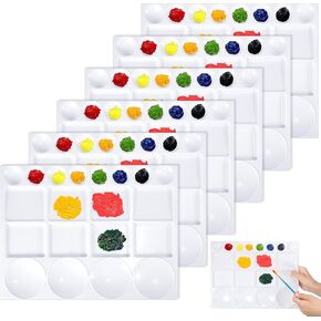 6 Pcs Plastic Palette for Oil 20 Well 13 x 10 Inches Watercolor Palette White Paint Tray Palette Paint Trays for Acrylic Paint Oil Watercolor Paints
