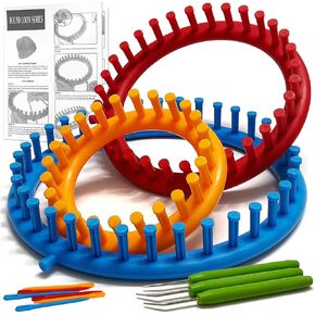 UCDRMA Loom Knitting Kit with Step-by-Step Instructions, Cost-Effective 3 Size Round Knitting Loom for Beginners, Easy & Quick Hat Knitting Loom Set/Scarf Loom Knitting Set with 3 Hooks & 6 Needles