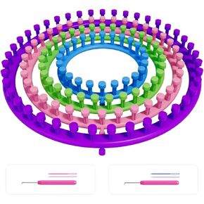 cureder Round Knitting Looms Set- Set of 4 Plastic Looms Knitting with 2 Knitting Yarn Loom Needle and 2 Plastic Loom Pick, Fit Craft Kit Tool for Giveaways Souvenirs, Gifts