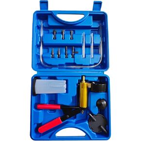 2 in 1 Brake Bleeder Kit Hand Vacuum Pump Test Set Suitable for Cars,Trucks and Motorcycles,One-Man Brake and Clutch Bleeding System,Complete with Adapters,Gauge and Case (Blue)