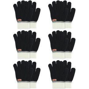 6 Pairs of Kids Gloves Knitted Wool Gloves Children Full Fingers Stretchy Warm Mittens for Boys Girls