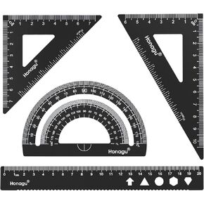 Honagu Triangular Ruler Set, 4 Pieces Aluminum Alloy Ruler, Metal Drafting Ruler, Geometric Protractor for Student,Draftsman, Engineers, Home School Office Supplies (20cm/7.87inch, Pink) in Kuwait