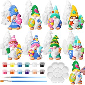 8 Pcs Fall Gnome Ceramics to Paint Pumpkin Ready to Paint Your Own Ceramic Gnome Statues DIY Unpainted Ceramics Paintable Gnome Figurines Kit Crafts with Brush Palette Paint for Boys Girls