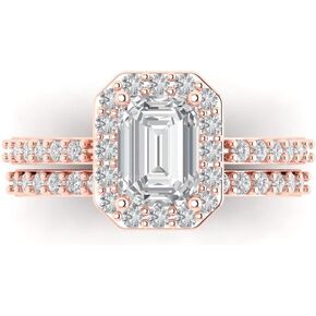Clara Pucci 2.20ct Emerald Round cut Custom Engraving Pave Halo White Sapphire Engagement Ring Band Wedding Bridal Set 14k Rose Gold 10