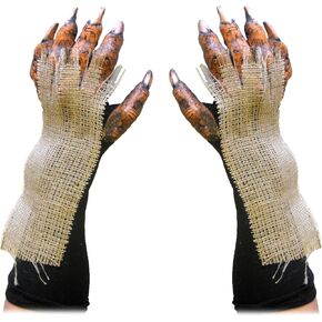 Harvest Beast Orange & Burlap Pumpkin Gloves Adult Costume Hands