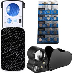 Jewelers Loupe 2Pack + 20 Backup Batteries, Foldable Jewelry Magnifier 30X 60X 90X Illuminated Jewelry Eye Loupe Magnifier with UV & LED Light for Gems, Jewelry, Coins, Stamps, etc
