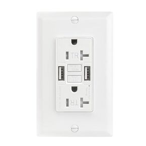BAOMAIN Self-Test GFCI Combination with USB in-Wall, Tamper Resistant(TR) 20A 4.8A 5VDC LED Indicator Outlet with USB Charger,White Wall Plate Included BCG-004U (USB Type A/C, 1)