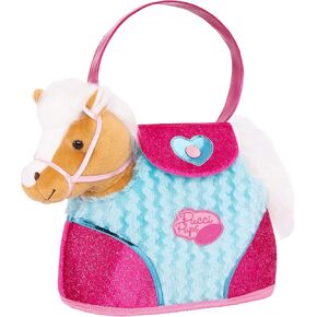 Pucci Pups – Beige Horse with Blue Stripes and Pink Pony Bag (ST8274Z) 10 inches