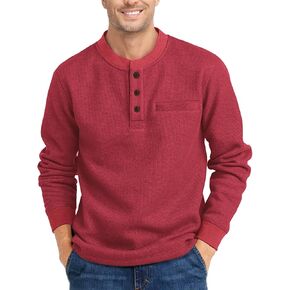 Henley Long Sleeve Shirts for Men Waffle Thermal Fashion Casual Tee Shirt Three Button Pullover with Pocket