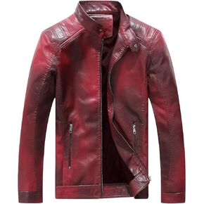 Red Leather Jacket Men Casual Camo