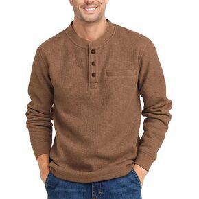 Henley Long Sleeve Shirts for Men Waffle Thermal Fashion Casual Tee Shirt Three Button Pullover with Pocket