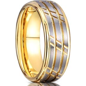 Tungsten Carbide Men's Rings Wedding Bands for Men 8mm Fashion Golden Groove Matte Finish Couple Engagement Ring Polished Edge Comfortable Fit