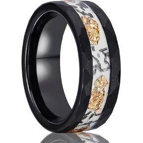 Tungsten Carbide Rings for Men and Women 8mm Black Hammer Men's Engagement Wedding Bands Inlaid Gold Foil Meteorite Luminous Matte Brushed