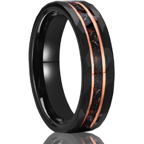 Black Tungsten Carbide Rings for Men Women 8mm/6mm Hammered Inlaid Meteorite Dinosaur Bone Men's Engagement Wedding Bands Comfort Fit