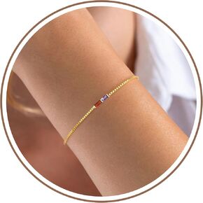 Birthstone Bracelets for Women, Dainty Gold Bracelet with Birthstone Birthday Gifts for Her Stocking Stuffers for Teens 14k Plated Adjustable Link Bracelet Anniversary Christmas Jewelry