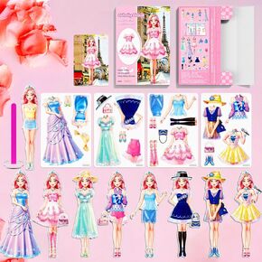 Magnetic Dress Up Paper Doll Playset,Pretend Play Game Travel Toys Car Road Trip Activity,Magnet Clothes Puzzles Kids Toddler Girls,Preschool Learning Created Imagine Birthday Gift