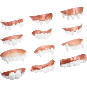 Boao 12 Pieces Fake Teeth Funny Vampire Teeth Halloween Gnarly Teeth Ugly Prank Gag Teeth False Hillbilly Teeth Joke Bob Fangs Denture for Halloween Cosplay Party Favors Photos Props 12 Styles