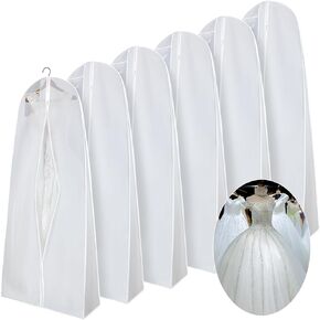 Windyun 6 Pack Dress Bags for Gowns Long, 71'' Wedding Dress Garment Bags with 9" Gusseted for Dress, Wedding Dress, Evening Dress Storage(White)