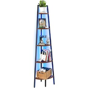 Yoobure Corner Shelf Stand, 5-Tier Corner Bookshelf with LED Light Corner Shelves for Bedroom, Tall Corner Book Shelf with Steel Frame Corner Bookcase Book Shelves Display Shelf for Living Room Office