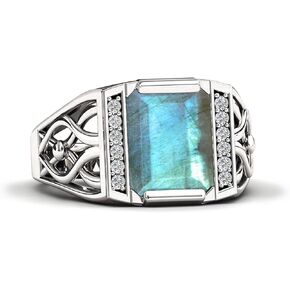 10K 14K 18K Gold 4 Carat Mens Gemstone Engagement Rings Emerald Cut Gemstone Rings for Men Large Promise Ring with 0.15cttw Side Moissanite