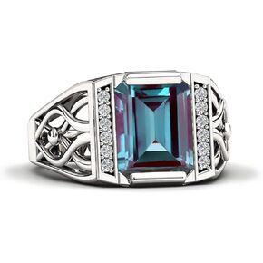 10K 14K 18K Gold 4 Carat Mens Gemstone Engagement Rings Emerald Cut Gemstone Rings for Men Large Promise Ring with 0.15cttw Side Moissanite