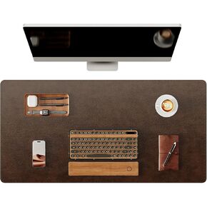 YSAGi Genuine Leather Desk Mat, 35.4"X17" Office Desk Pad, Thick Premium Table Pad with Stitched Line, Non-Slip Laptop Writing Pad with Rubber Base (Dark Brown, 35.4"X17")