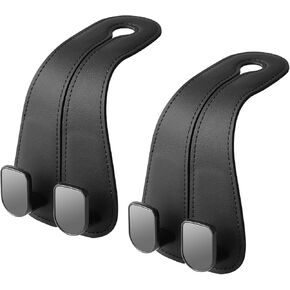 2 Pack KAFANLIN Car Headrest Hooks for Purses and Bags Cute Leather Car Seat Back Head Rest Double Hooks for Bags Cute Pink Beige Car Accessories Headrest Back Seat Handbags Hook (Beige 2 Pack)