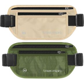 travel inspira RFID Blocking Travel Money Belt with Anti-Thief Zip - Slim Passport Holder and Travel Pouch to Secure Cash, Cards and Documents * 2 Pack