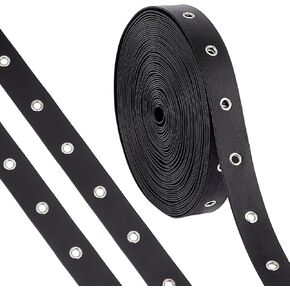 PH PandaHall 10 Yards Black Eyelet Trim with Grommets, 3/4'' Wide Imitation Leather Grommet Tape with 4mm Platinum Brass Hole Ring Eyelet for Sewing Garment Corset Shirt Dress Skirt Jacket