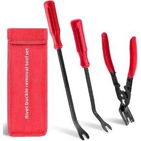 3 PCS Clip Removal Tool,Clip Pliers Fastener Remover,Car Trim Rivet Removal Pry Tool for Automotive Door Panel,Upholstery,Dashboard Red