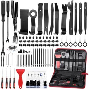 GLK 248pcs Trim Removal Tool, Pry Tool, Door Panel Radio/Stereo Terminal Removal Tool Kit, Fasteners Remover, with Car Retainer Bumper Clips,Automotive Hook Set, Black