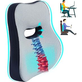 Lumbar Support Pillow for Car, Comfy Memory Foam Back Support for Office Chair - Lumbar Pillow for Back Pain Relief, Back Support for Car-Office Chair, Wheelchair, Desk Chairs - Gray&Navy